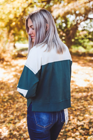 Carlie Color Block Pullover-Green