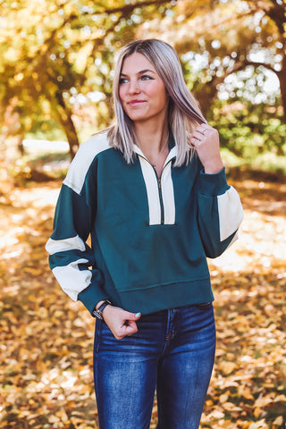 Carlie Color Block Pullover-Green