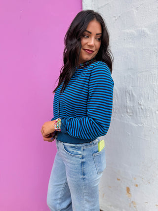Montana Striped Cardigan-Teal/Navy