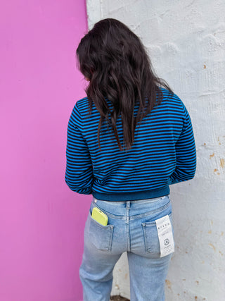 Montana Striped Cardigan-Teal/Navy