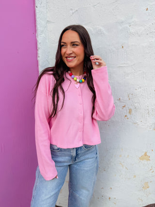 Lainey Waffle Knit Top-Pink
