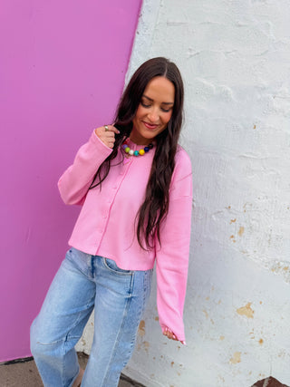 Lainey Waffle Knit Top-Pink