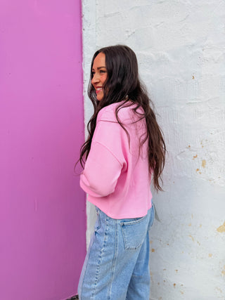 Lainey Waffle Knit Top-Pink