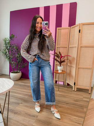 Kam High Rise Boyfriend Barrel Denim-Medium Wash