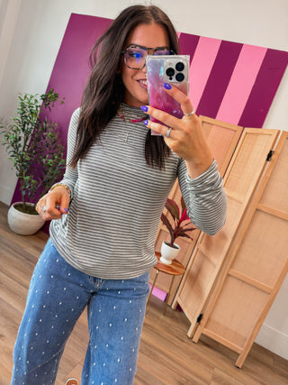 Zoe Striped Top-H. Grey