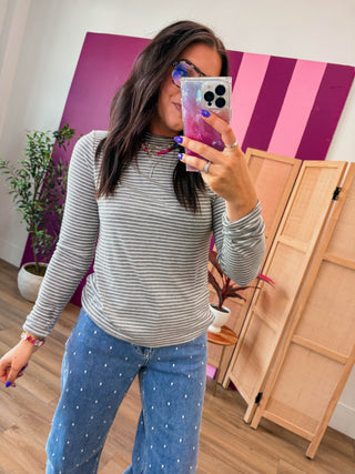 Zoe Striped Top-H. Grey