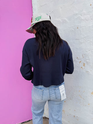 Lainey Waffle Knit Top-Navy
