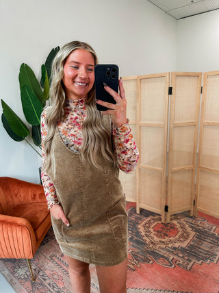 Adeline Corduroy Overall Dress-Taupe