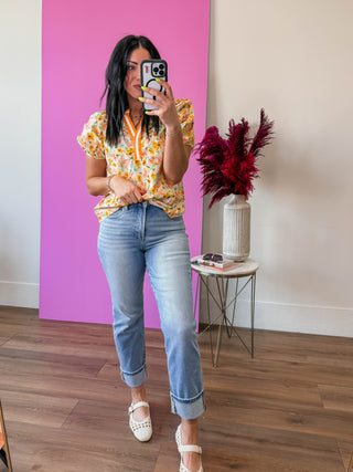 Georgia Floral Top-Yellow/Orange
