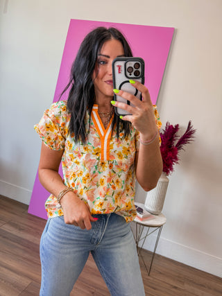 Georgia Floral Top-Yellow/Orange