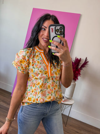 Georgia Floral Top-Yellow/Orange