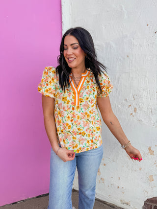 Georgia Floral Top-Yellow/Orange