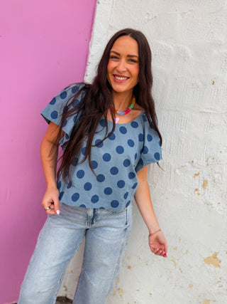 Ada Polka Dot Top-Dark Blue/Blue