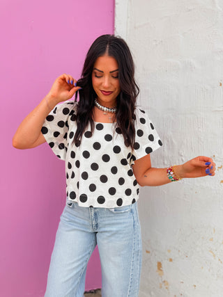 Ada Polka Dot Top-Off White/Black