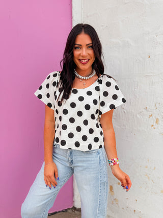 Ada Polka Dot Top-Off White/Black