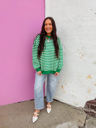 Kameron Striped Mock Neck-Cream/Green