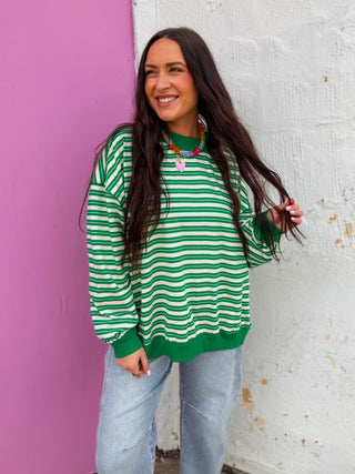 Kameron Striped Mock Neck-Cream/Green