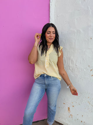 Mae Striped Top-Yellow