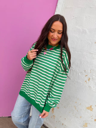 Kameron Striped Mock Neck-Cream/Green