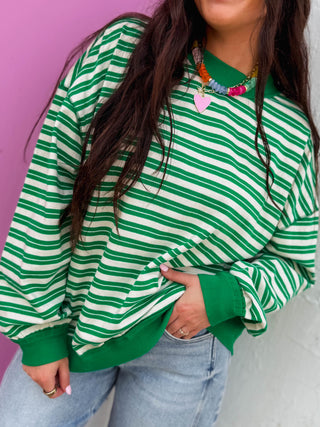 Kameron Striped Mock Neck-Cream/Green