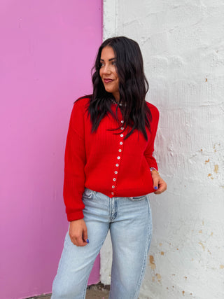 Delaney Cardigan-Red