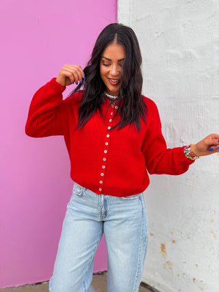Delaney Cardigan-Red
