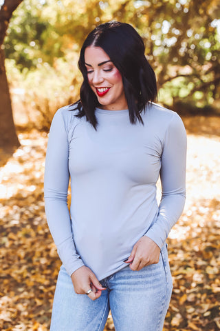 Laci Basic Long Sleeve Top-Light Grey