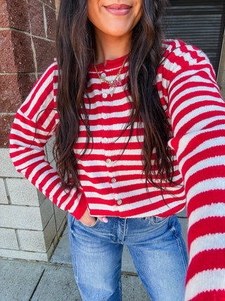 On The Line Cardigan-Red