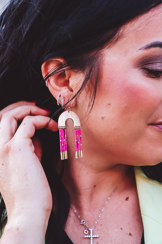 Arched & Beaded Earring-Fuchsia