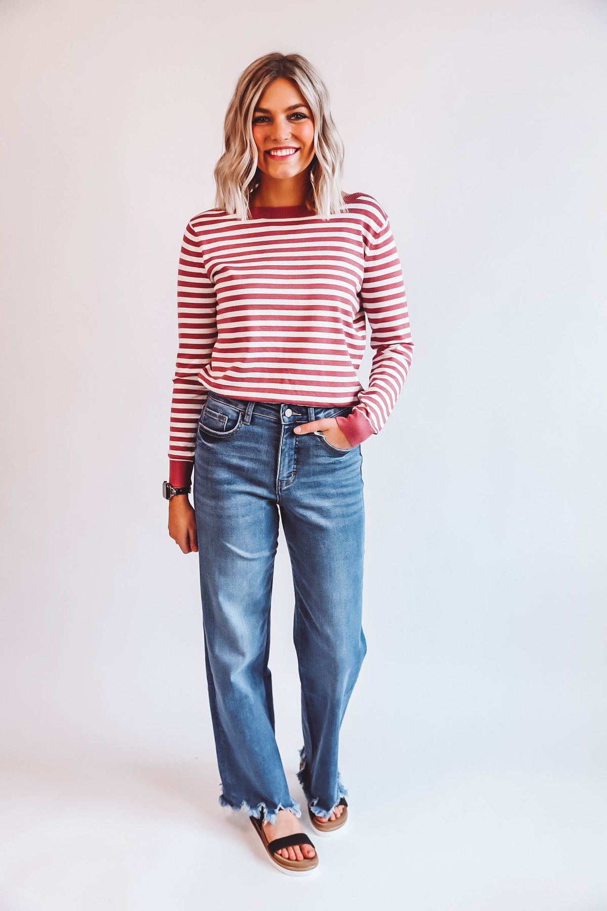 Lindy Striped Sweater-Rose/Ivory