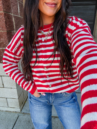 On The Line Cardigan-Red