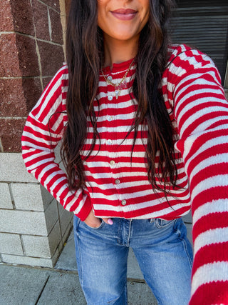 On The Line Cardigan-Red