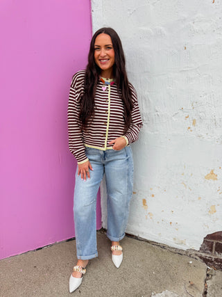 Rylee Striped Cardigan-Bordeaux/Butter