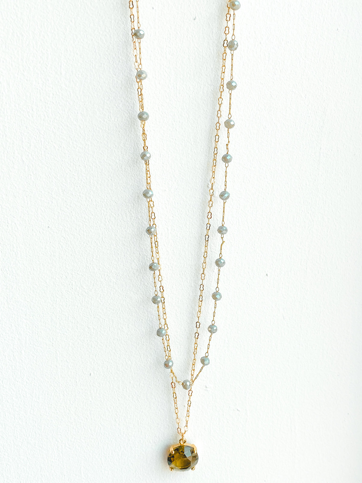 Crystal & Diamond Layered Necklace-Grey/Black