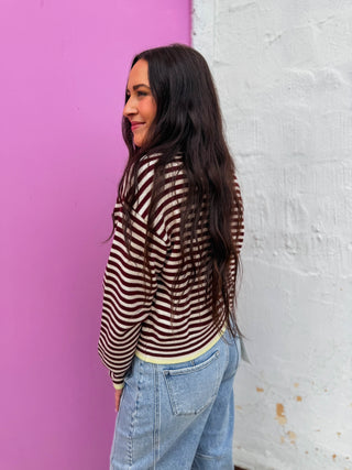 Rylee Striped Cardigan-Bordeaux/Butter