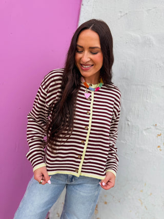 Rylee Striped Cardigan-Bordeaux/Butter