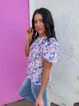Presley Floral Top-Lavender/Blue