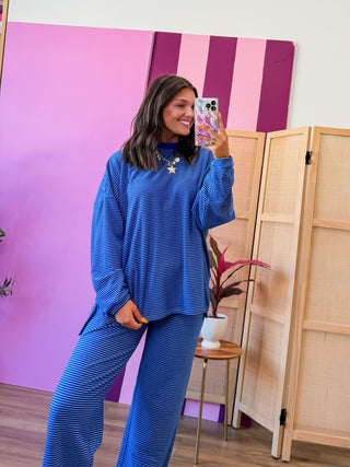 Morning Ease Striped Top-Royal Blue