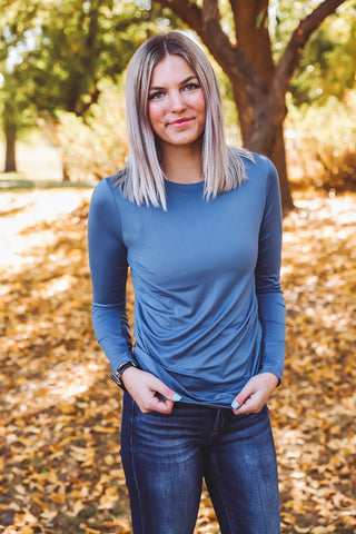 Laci Basic Long Sleeve Top-Dusty Blue