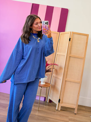 Morning Ease Striped Top-Royal Blue