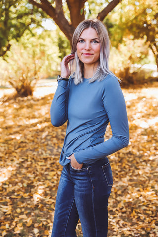 Laci Basic Long Sleeve Top-Dusty Blue