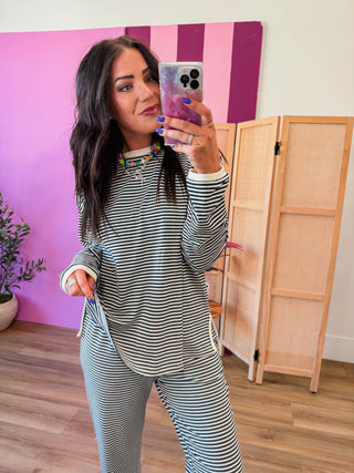 Laidback Stripe Set-Navy/Cream