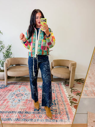 Prism Plaid Jacket-Green Mix
