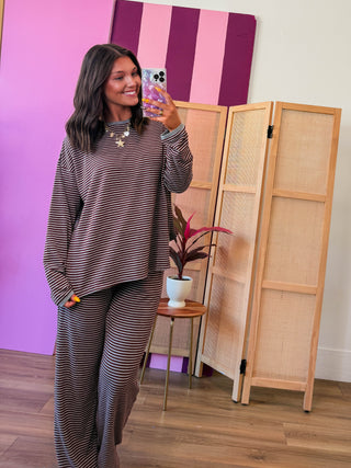 Laidback Stripe Set-Burgundy/H. Grey