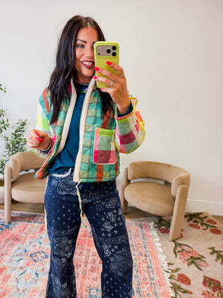 Prism Plaid Jacket-Green Mix
