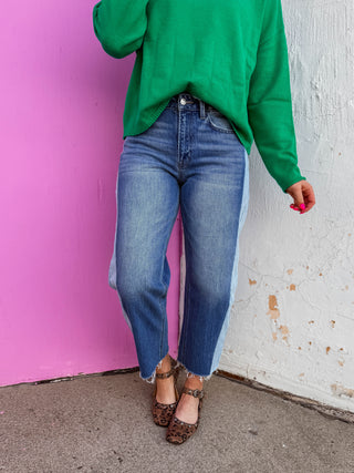 Briar High Rise Two Tone Barrel Denim