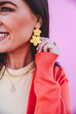 Yellow Paper Double Flower Earrings