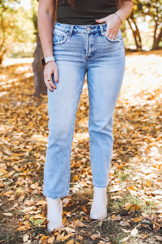 Cassie Mid Rise Straight Leg Denim