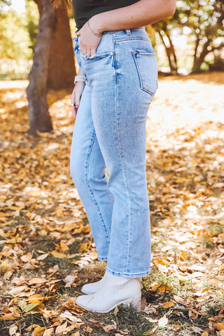 Cassie Mid Rise Straight Leg Denim