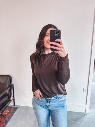 Karter Long Sleeve Top-Brown